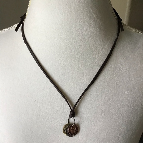 NEW Leatherette ADJUSTABLE Necklace 3 Faux Coins Surfer Boho Style Unisex Slide - Picture 7 of 13